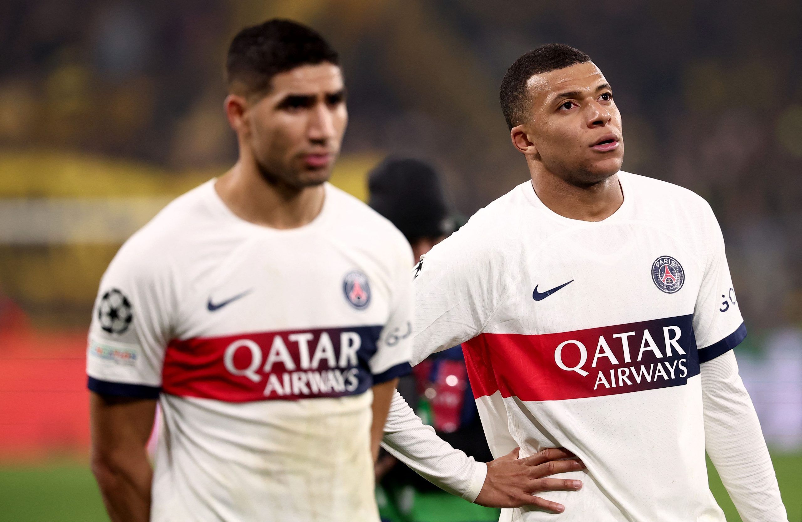 Mbappé y Hakimi ante el Borussia Dortmund en Champions League