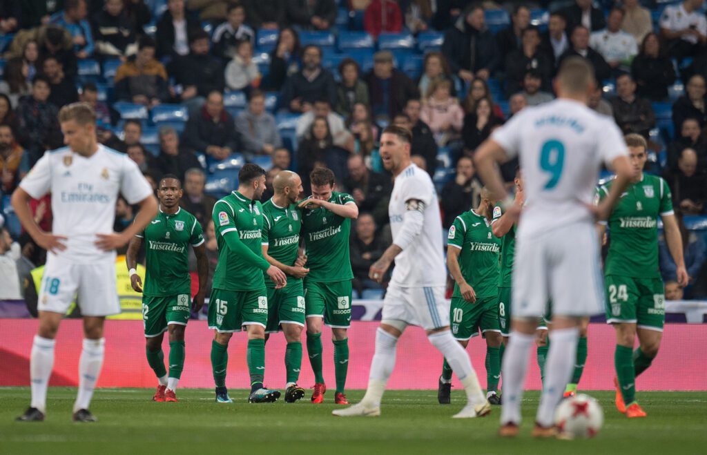 El Leganés celebrando un gol contra el Real Madrid en los cuartos de final de la Copa del Rey en 2018