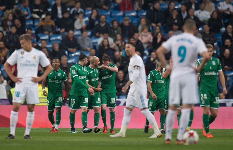El Leganés celebrando un gol contra el Real Madrid en los cuartos de final de la Copa del Rey en 2018