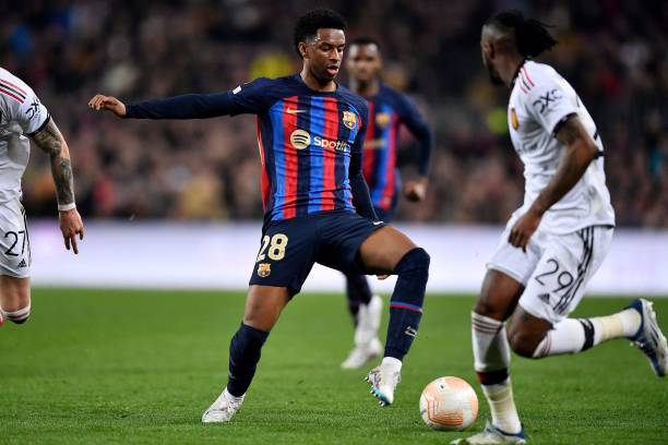 Baldé en el encuentro ante el Manchester United